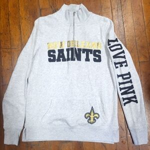PINK Victoria's Secret NFL New Orleans Saints Gray Quarter Zip Womens Xs Sweater